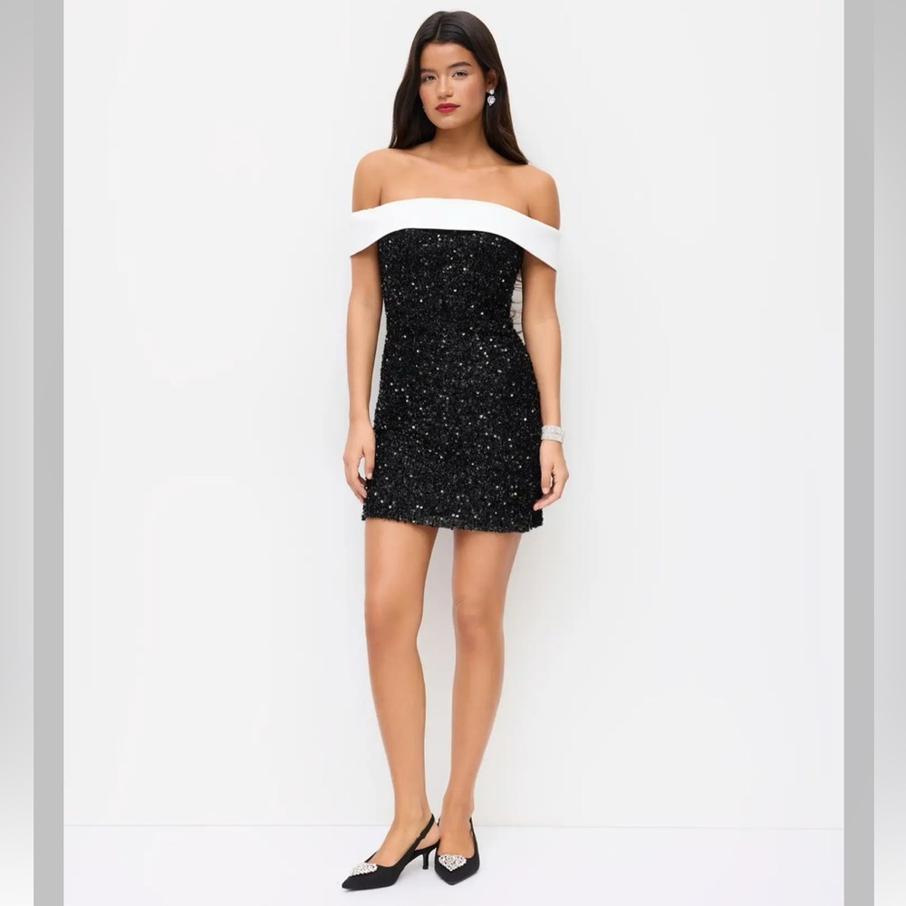 Cider SEQUIN OFF-SHOULDER SOLID BOWKNOT MINI DRES… - image 7